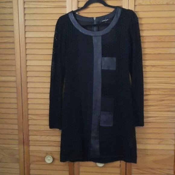 Nanette Lepore Dresses & Skirts - Nanette Lepore Black Leather Silk Cut Outs Long Sleeve Zipper Sheath Dress Size2